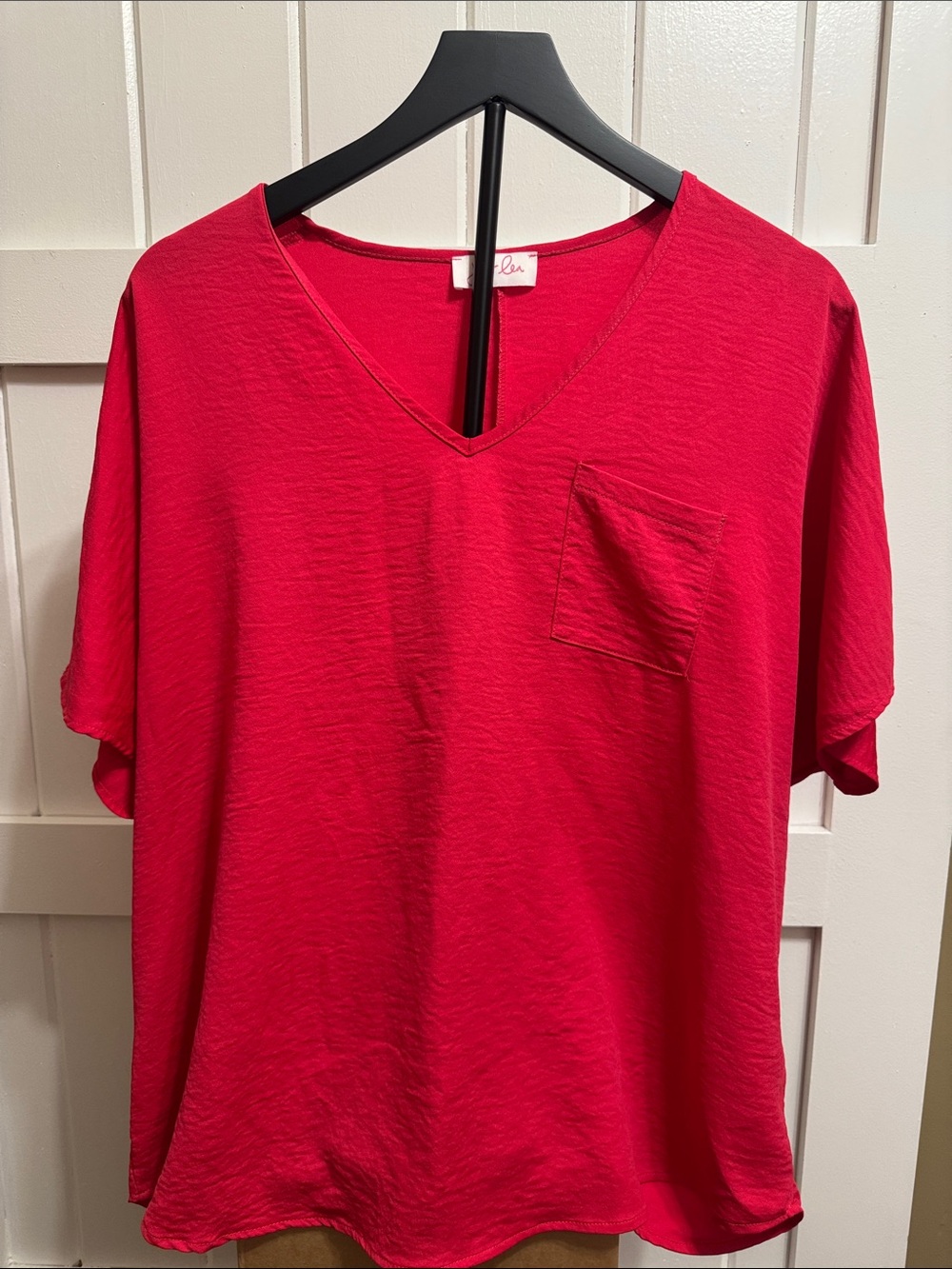 Pink V-Neck Pocket Women's Top